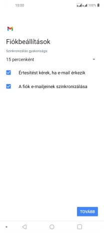 Amennyiben a kijelzőn ez a képernyőkép látható, az e-mail-fiókodat felismerte a rendszer, és automatikusan beállította. Kövesd a képernyőn megjelenő utasításokat  további adatok csatolásához, és fejezd be az új fiók létrehozását.