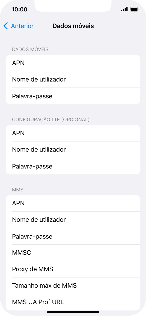 Prima APN e insira net2.vodafone.pt.