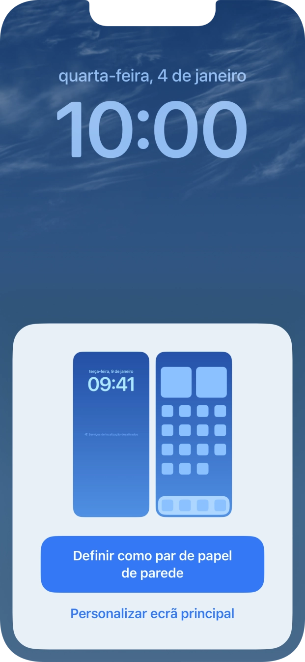 Se pretender utilizar o mesmo esquema de cores para o ecrã principal, prima Definir como par de papel de parede.