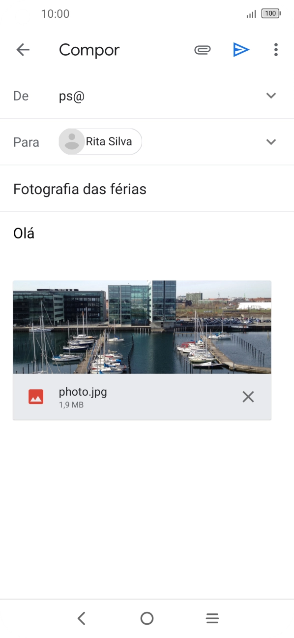 Prima o ícone para enviar quando terminar de escrever o seu e-mail.