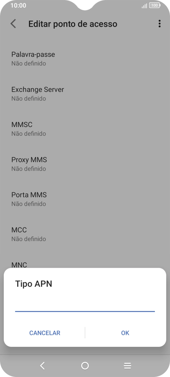 Introduza default e prima OK.