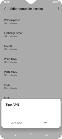 Introduza default e prima OK.