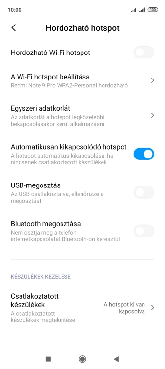 Válaszd a A Wi-Fi hotspot beállítása lehetőséget.