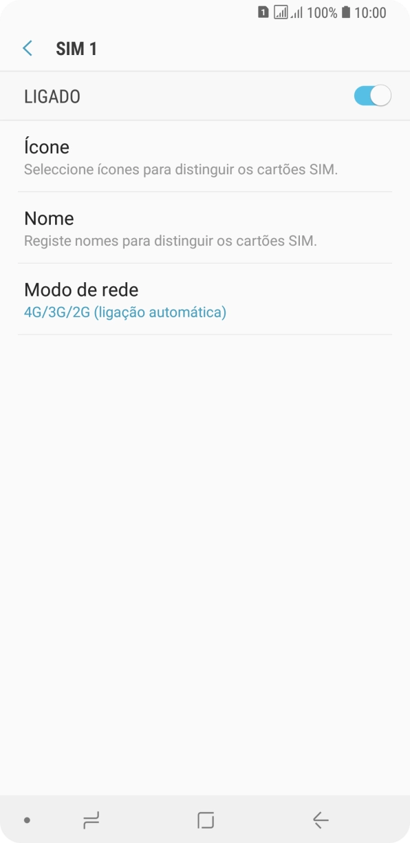 Prima o indicador para ativar ou desativar a utilização do cartão SIM pretendido.
