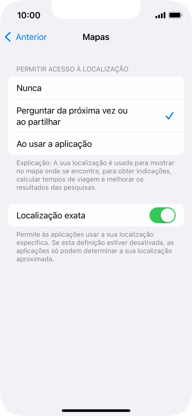 Prima a definição pretendida para ativar ou desativar a função.