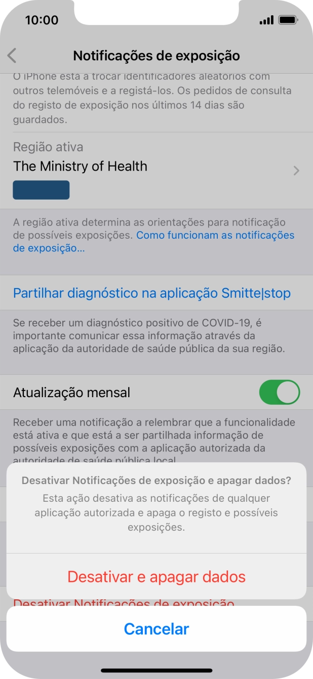 Prima Desativar e apagar dados.