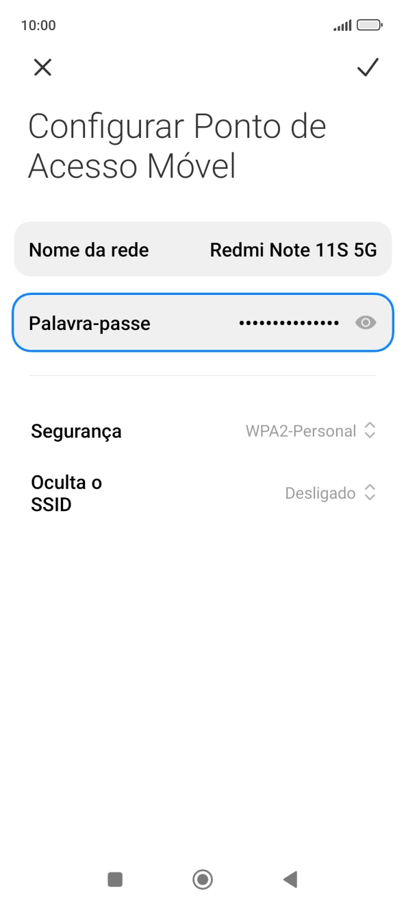 Prima Nome da rede, e introduza o nome pretendido do hotspot Wi-Fi.