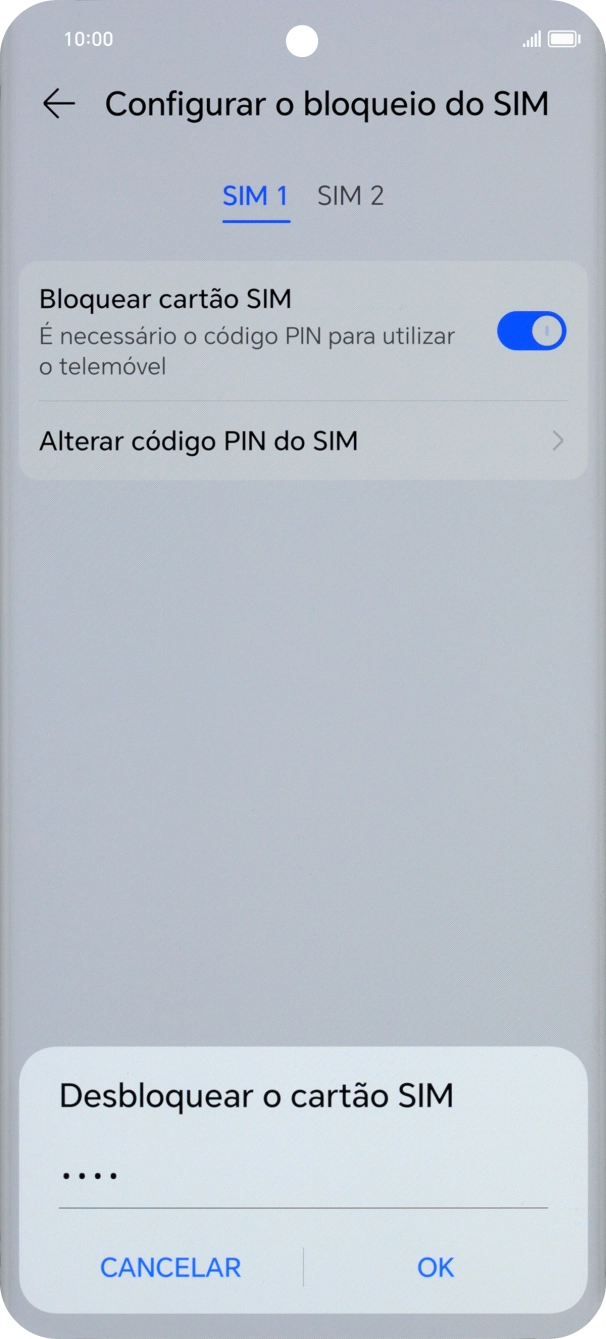 Introduza o seu código PIN e prima OK.