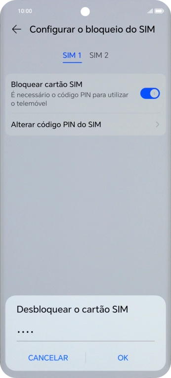 Introduza o seu código PIN e prima OK.