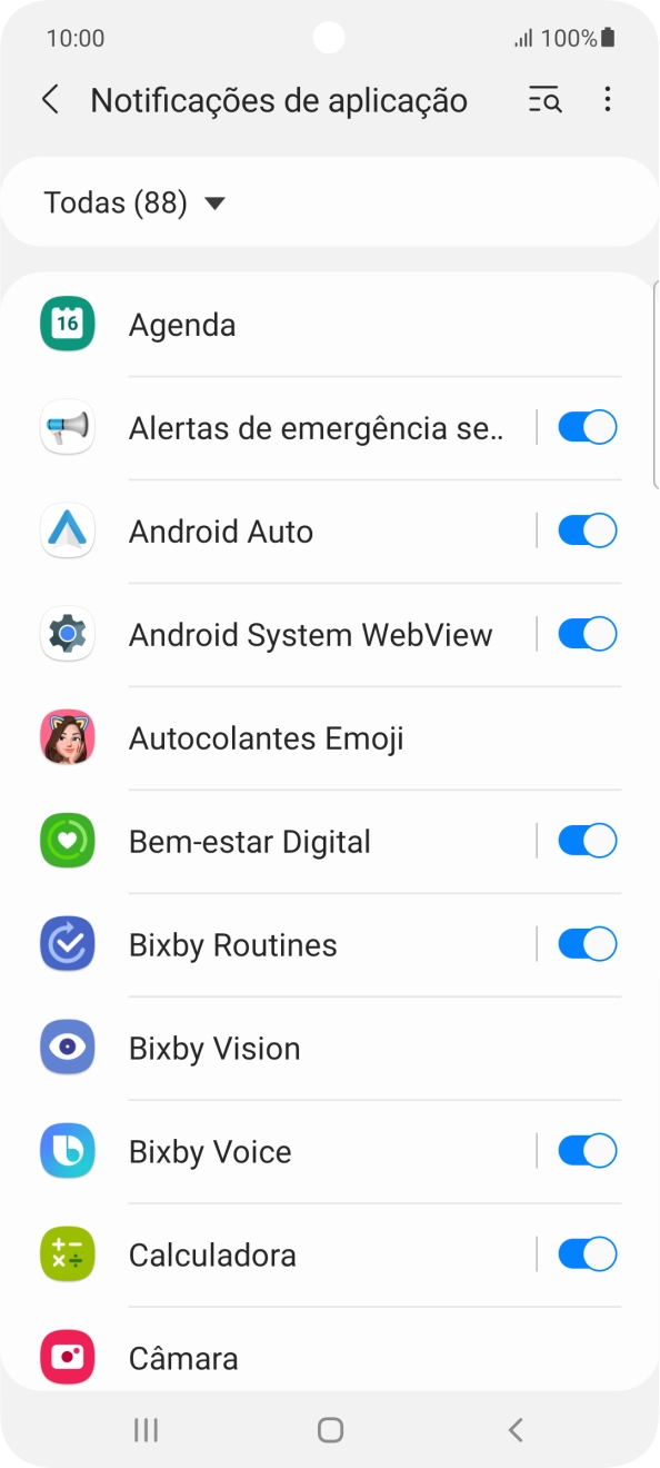 Prima o indicador junto às apps pretendidas para ativar ou desativar a função.