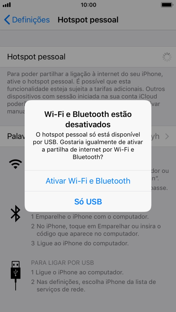 Se o Wi-Fi estiver desativado, prima Ativar Wi-Fi e Bluetooth.