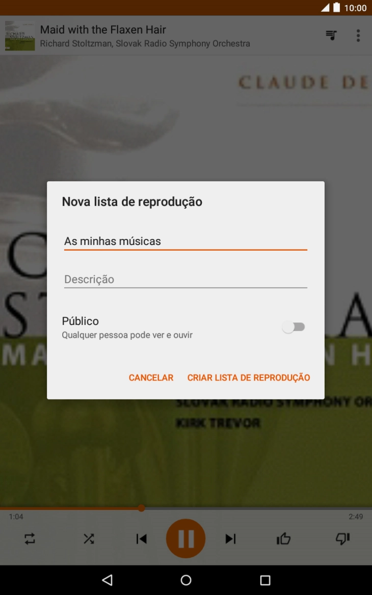 Introduza o nome pretendido para a lista de reprodução e prima CRIAR LISTA DE REPRODUÇÃO.