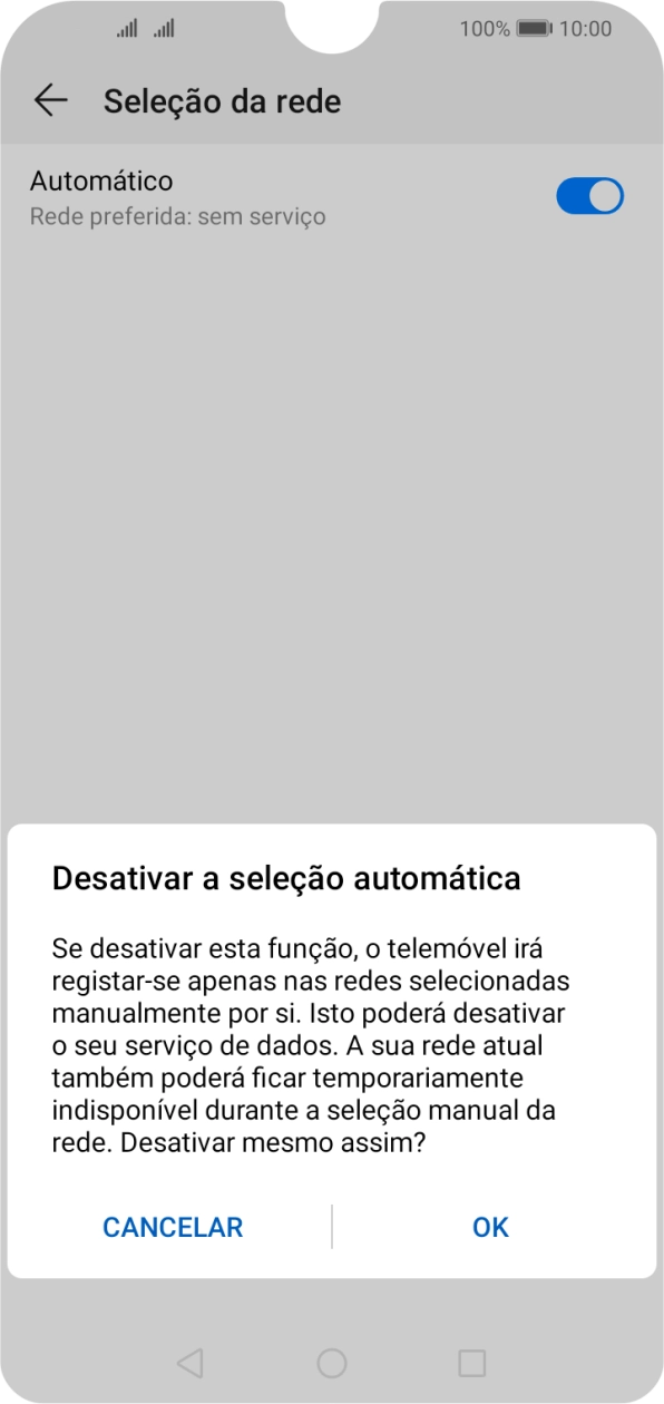 Prima OK e aguarde enquanto o telefone procura as redes.