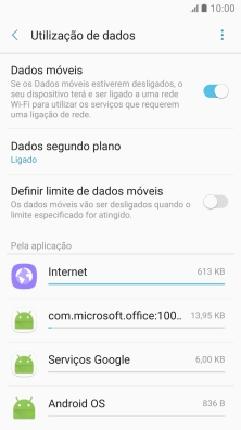 A utilização de dados para cada aplicação é mostrada sob Pela aplicação.