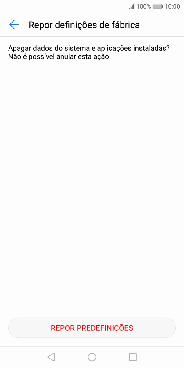 Prima REPOR PREDEFINIÇÕES. Aguarde um momento enquanto o telefone restabelece as definições originais. Siga as indicações no ecrã para configurar o telefone de modo que este fique pronto a ser utilizado.