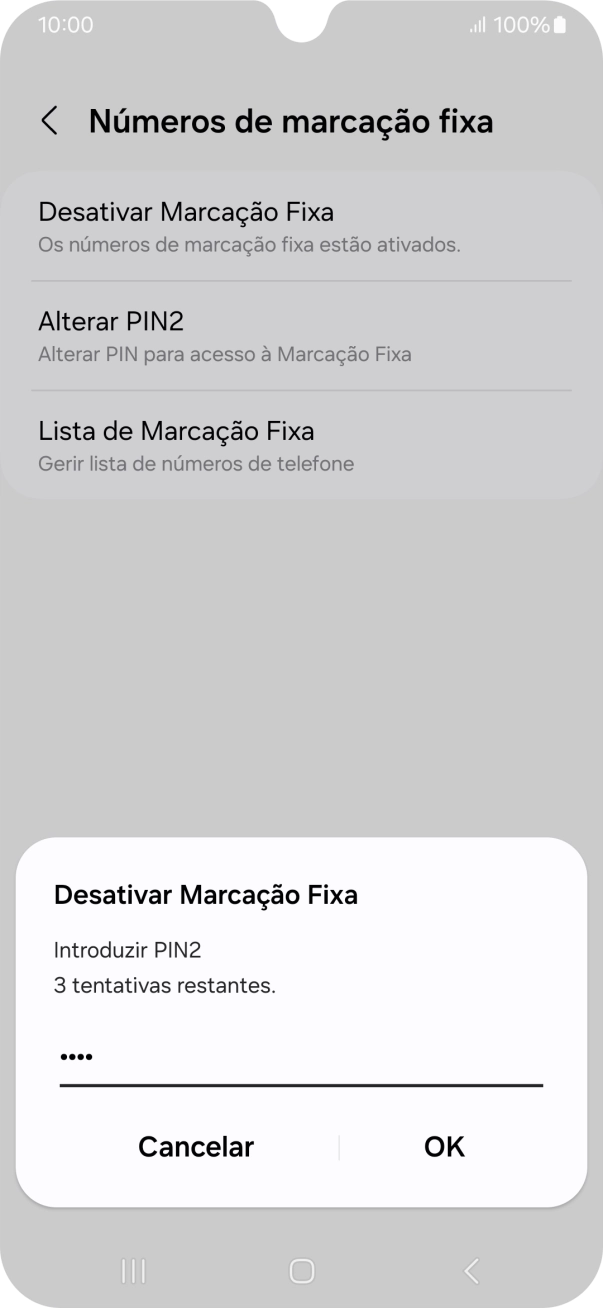 Introduza o código PIN2 e prima OK.