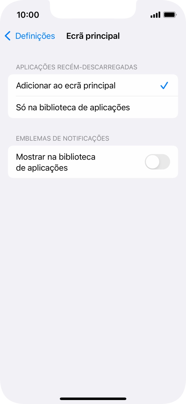 Para adicionar apps recém descarregadas ao ecrã inicial e à biblioteca de apps, deve premir Adicionar ao ecrã principal.