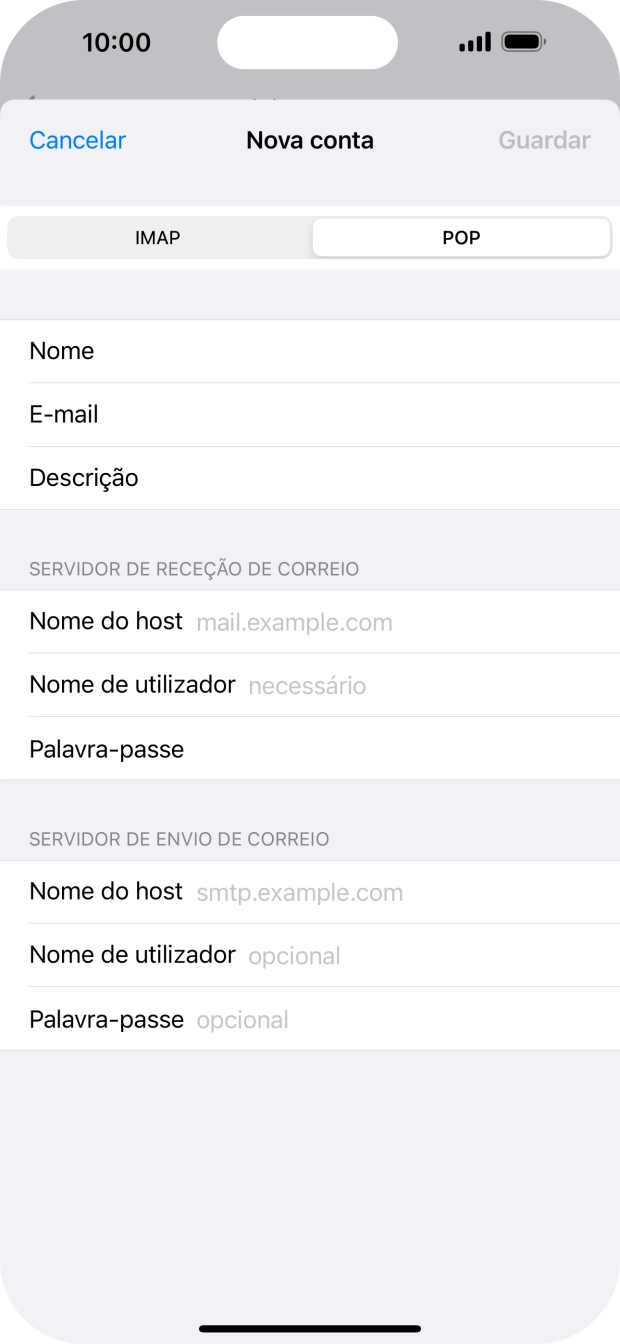 Prima Nome do host e insira pop.vodafone.pt.