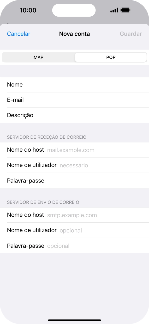 Prima Nome do host e insira pop.vodafone.pt.