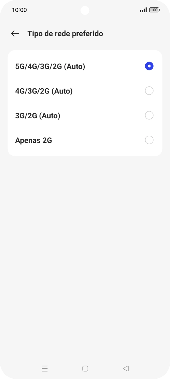 Prima o tipo de rede pretendido.