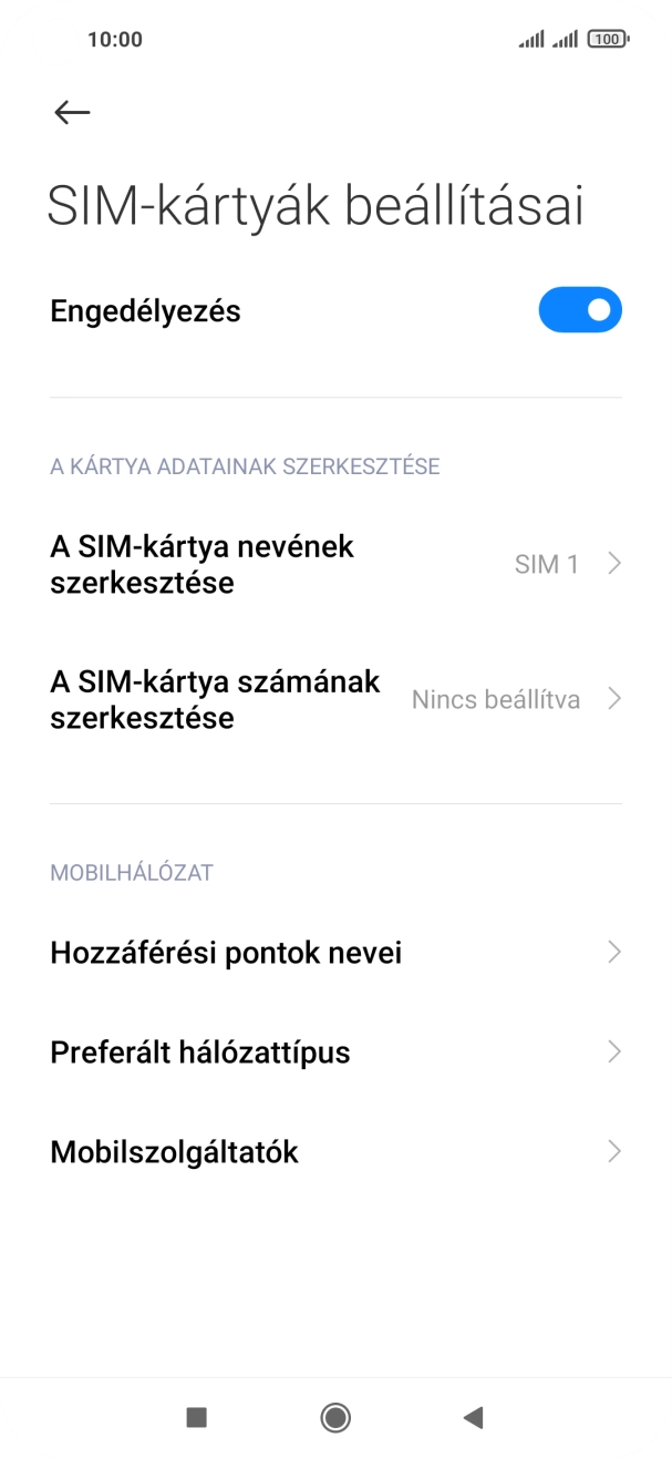 Válaszd a Mobilszolgáltatók lehetőséget.