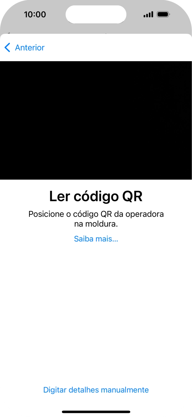 Para scanear o código QR enviado, enquadre-o na moldura da câmara do telefone.