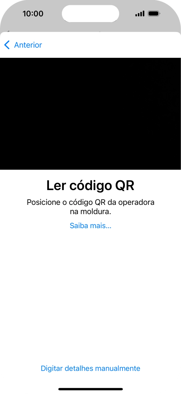 Para scanear o código QR enviado, enquadre-o na moldura da câmara do telefone.