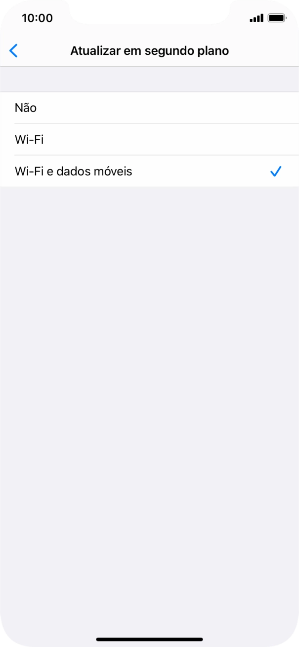 Para desativar a atualização de apps em segundo plano, prima Não.