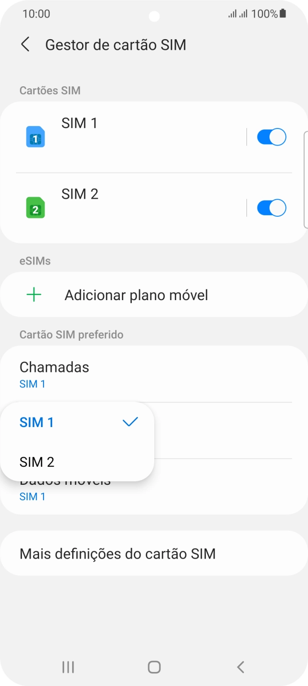 Prima o cartão SIM pretendido.