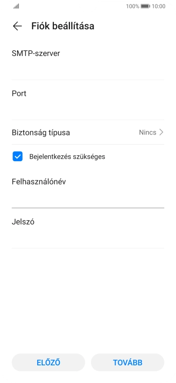 Kattints a „Jelszó” alatti mezőre, és írd be az e-mail szolgáltatód kimenő szerverének jelszavát.