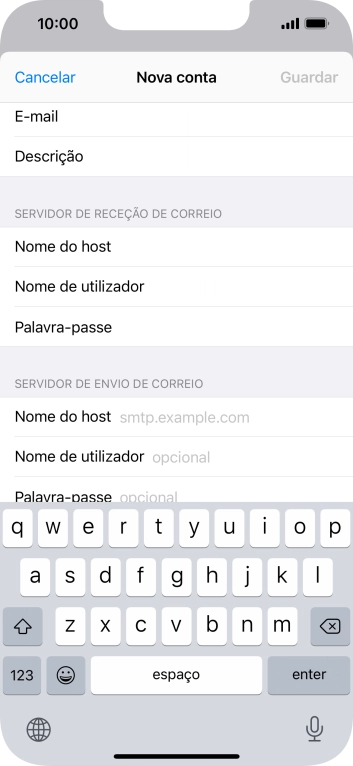 Prima Nome do host e insira smtp.vodafone.pt.