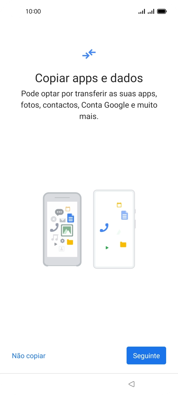 É possível transferir conteúdo de outro telefone quando o telefone for ativado antes da primeira utilização e quando o telefone tiver sido reiniciado. Quando esta imagem for mostrada no ecrã, o telefone está pronto para transferir conteúdo de outro telefone.