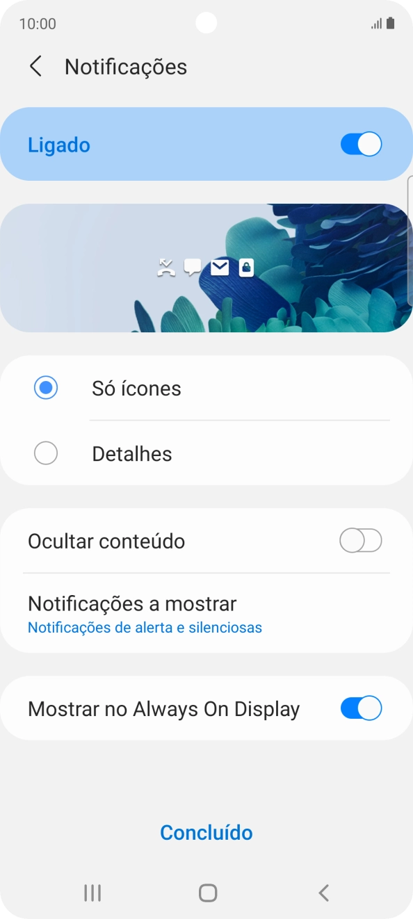 Prima as definições pretendidas para as ativar ou desativar.