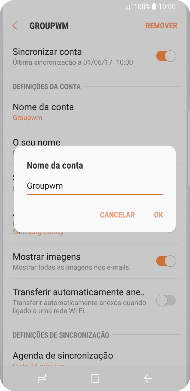 Introduza o nome pretendido da conta de e-mail OK.