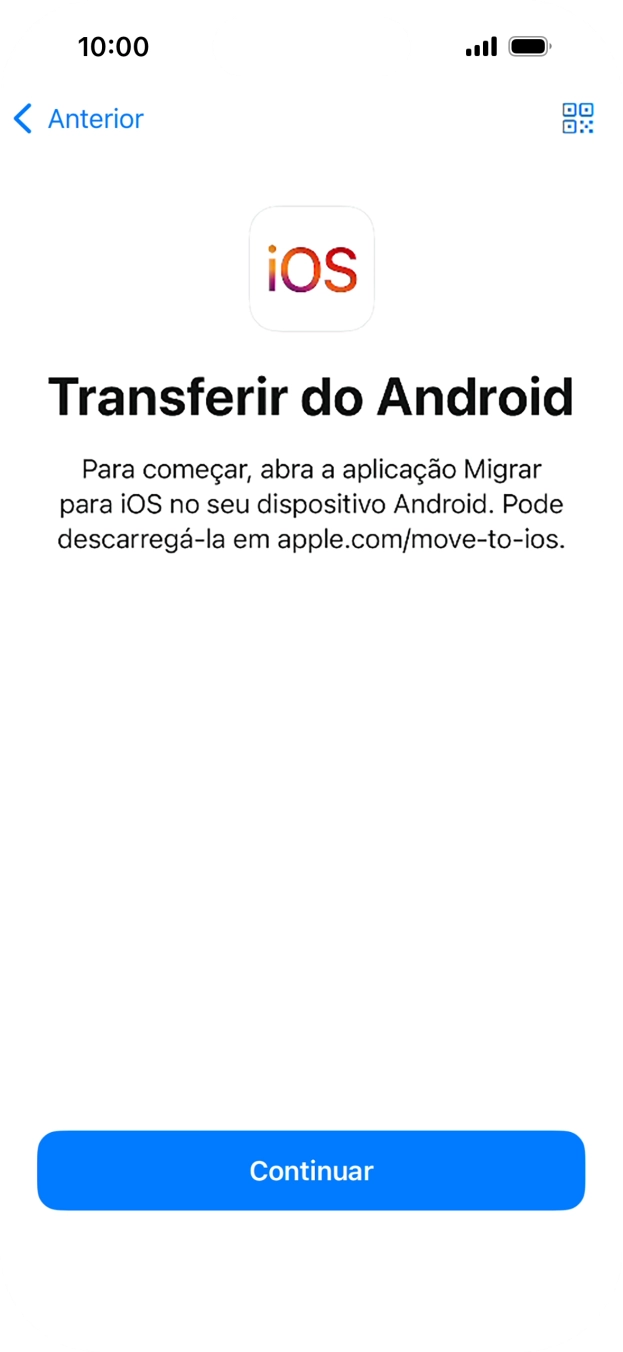 Antes de ser possível transferir conteúdo para o seu telefone, é necessário instalar a app 