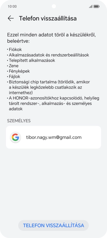 Válaszd a TELEFON VISSZAÁLLÍTÁSA lehetőséget.