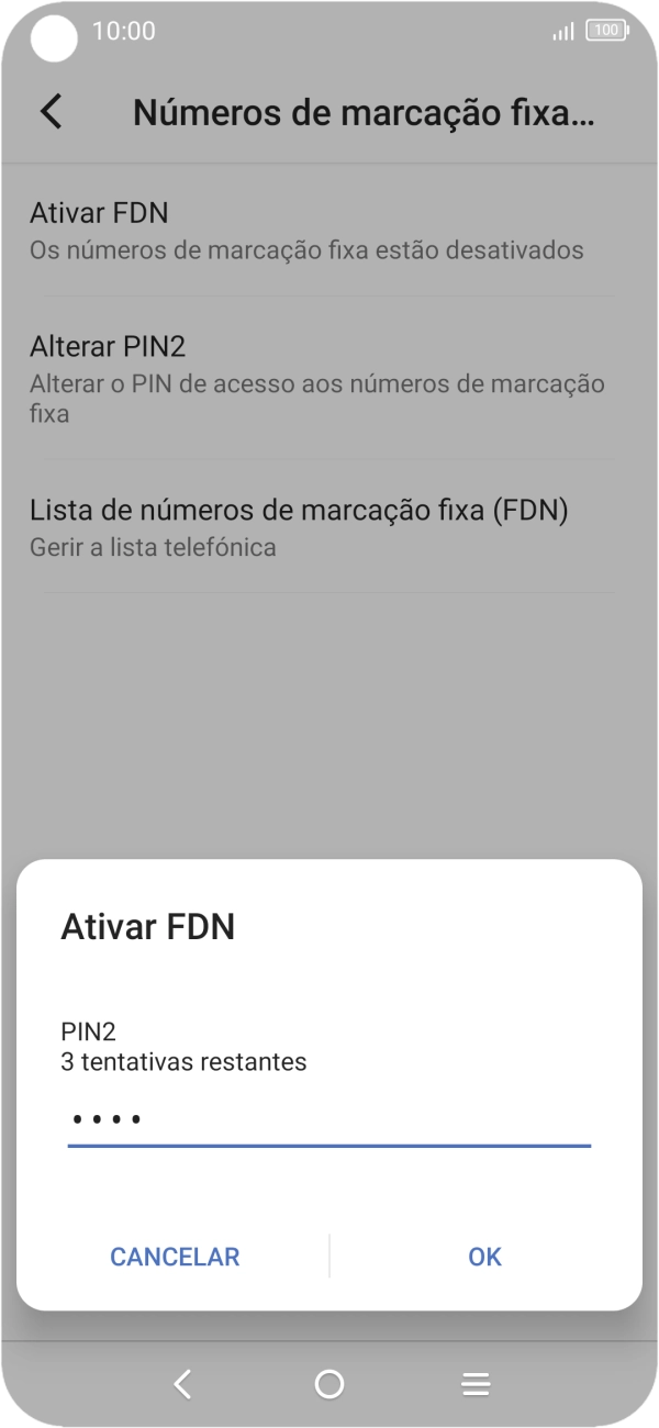 Introduza o código PIN2 e prima OK.