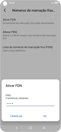 Introduza o código PIN2 e prima OK.