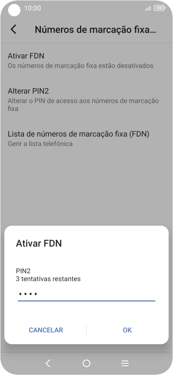 Introduza o código PIN2 e prima OK.