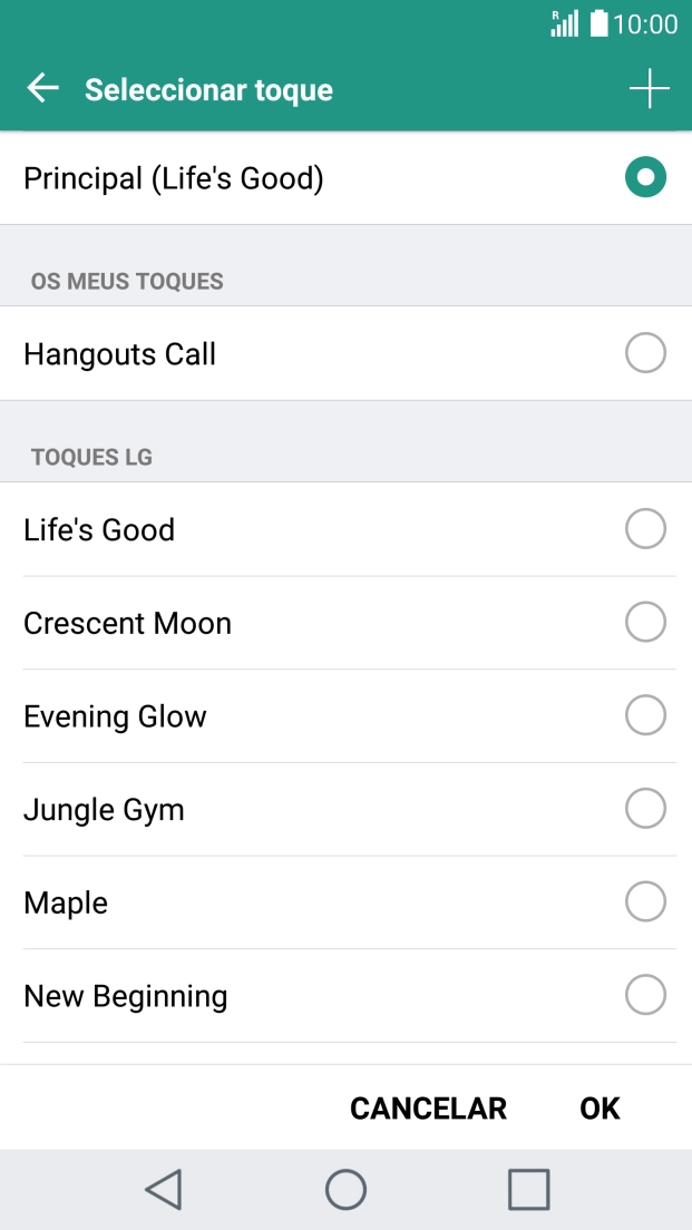 Prima os tons de toque pretendidos para os ouvir.
