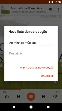 Introduza o nome pretendido para a lista de reprodução e prima CRIAR LISTA DE REPRODUÇÃO.