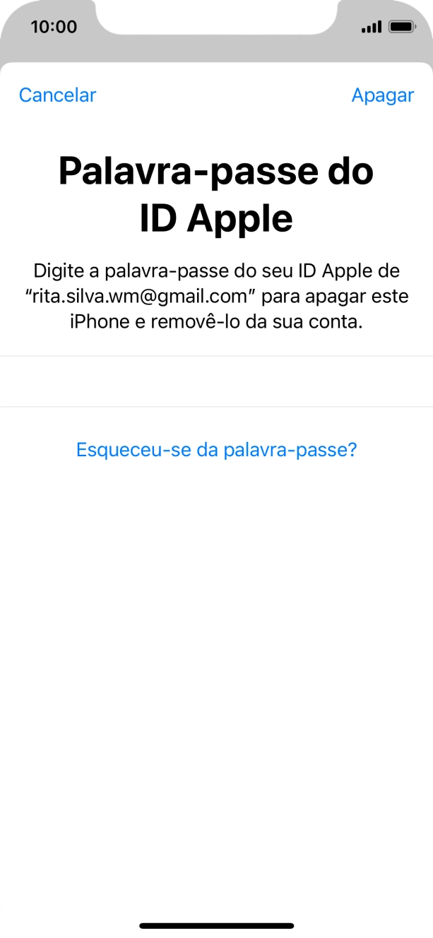 Introduza a password do ID Apple e prima Apagar. Aguarde um momento enquanto o telefone restabelece as definições originais. Siga as indicações no ecrã para configurar o telefone de modo que este fique pronto a ser utilizado.