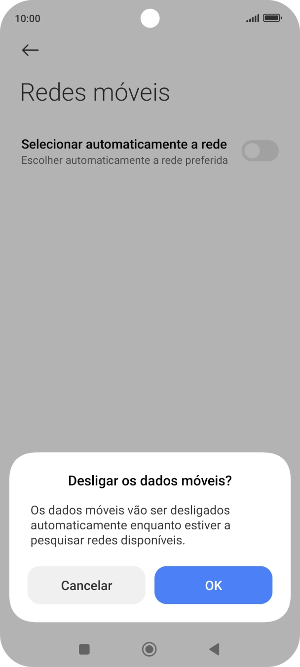 Prima OK e aguarde enquanto o telefone procura as redes.