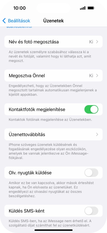 Kattints a „Küldés SMS-ként” melletti csúszkára a funkció be- vagy kikapcsolásához.