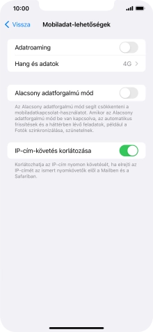 Kattints az „Adatroaming” melletti csúszkára a funkció be- vagy kikapcsolásához.