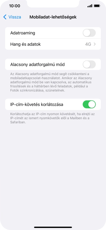 Kattints az „Adatroaming” melletti csúszkára a funkció be- vagy kikapcsolásához.