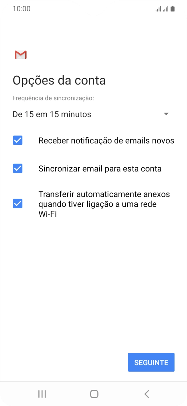 Se o ecrã mostrar esta imagem, a sua conta foi identificada e configurada automaticamente. Siga as indicações no ecrã para introduzir informações adicionais e concluir a configuração.