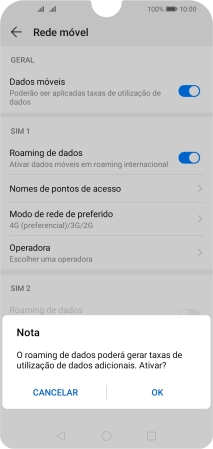 Se ativar a função, prima OK.