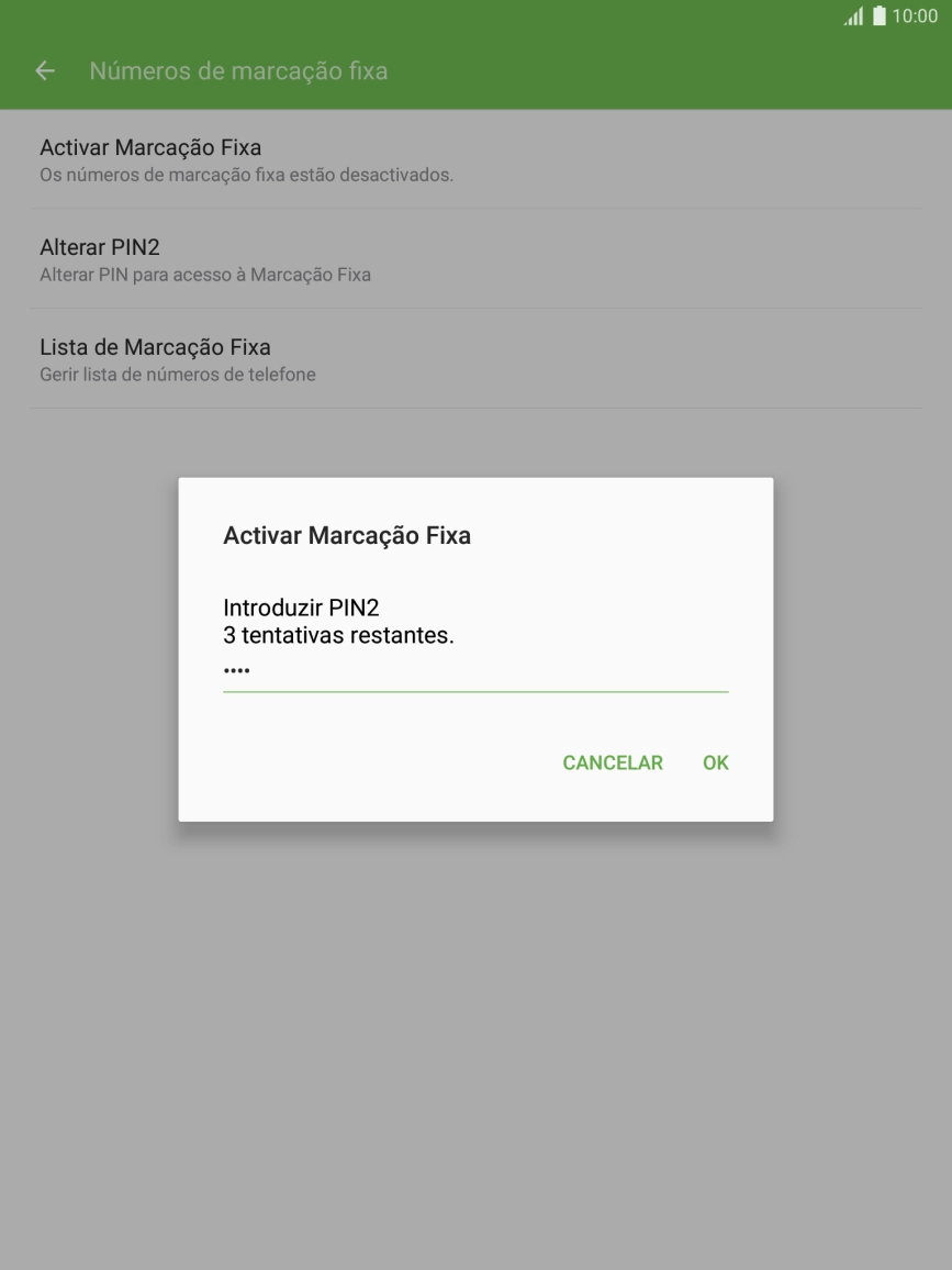 Introduza o código PIN2 e prima OK.
