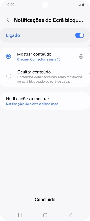 Prima as definições pretendidas para as ativar ou desativar.